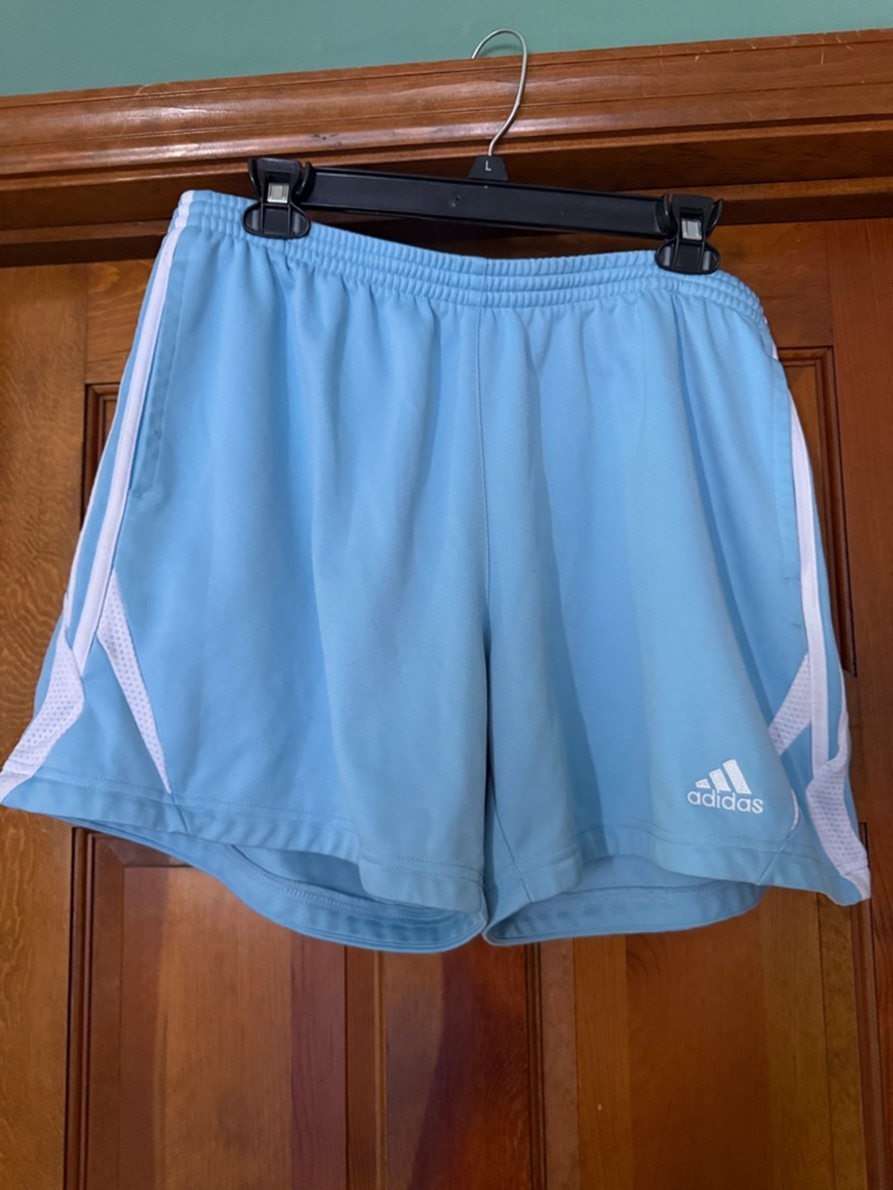 adidas Women's Sky Blue Athletic Shorts with White Trim